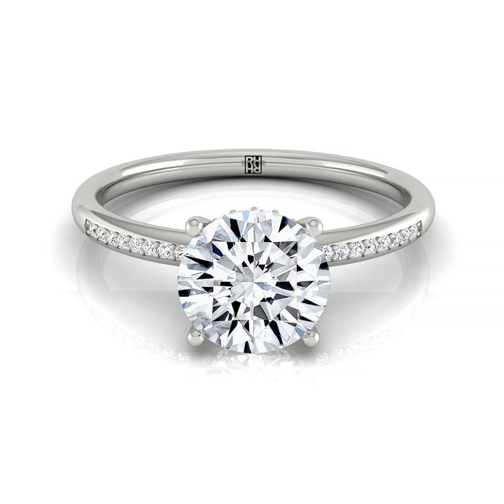 Round Brilliant, High Hidden Halo Solitaire Round, in 18K White Gold – front view | RockHer