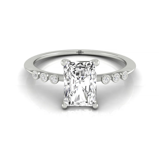 Plat Radiant Engagement Ring With 6 Bezel Set Round Diamonds On Shank