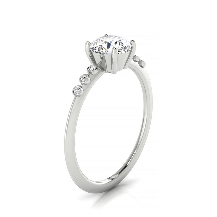 Plat Round Engagement Ring With 6 Bezel Set Round Diamonds On Shank
