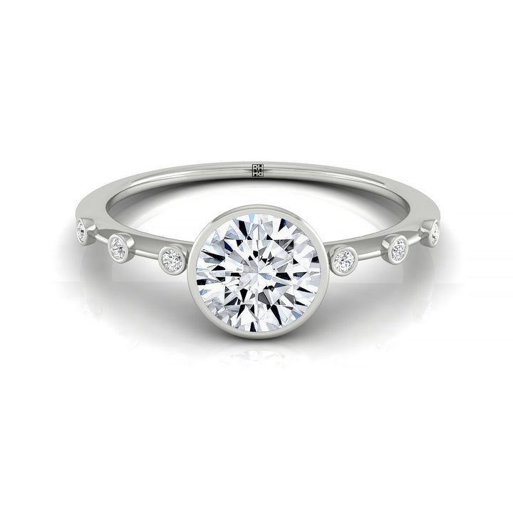 Round Brilliant, Bezel Accent Solitaire, in Platinum – front view | RockHer