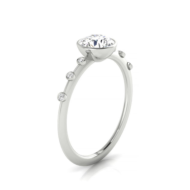 14kw Bezel Set Round Engagement Ring With 6 Bezel Set Round Diamonds On Shank