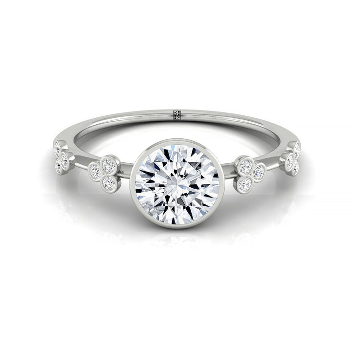 Round Brilliant, Clover Bezel Accent Solitaire Round, in Platinum – front view | RockHer