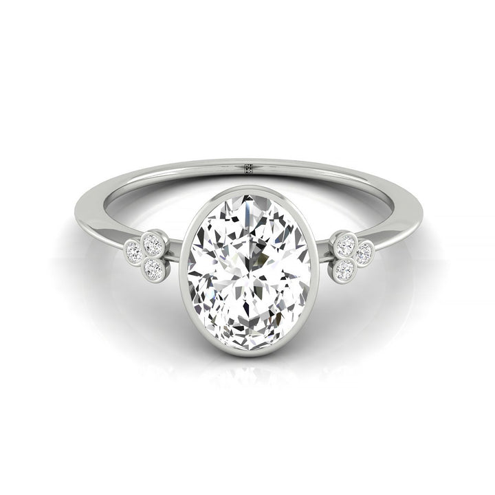 Clover Bezel Accent Solitaire Oval, in Platinum – front view | RockHer