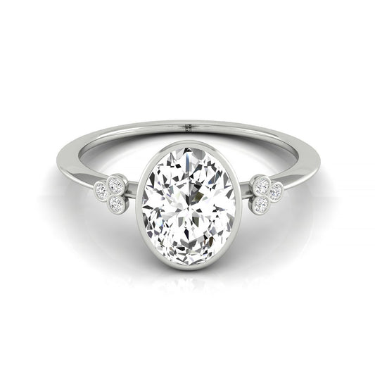 14kw Bezel Set Oval Engagement Ring With 6 Clover Bezel Set Round Diamonds On Shank