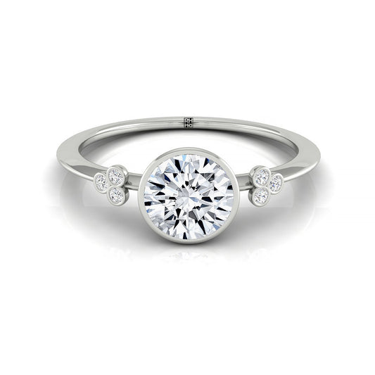 Plat Bezel Set Round Engagement Ring With 6 Clover Bezel Set Round Diamonds On Shank