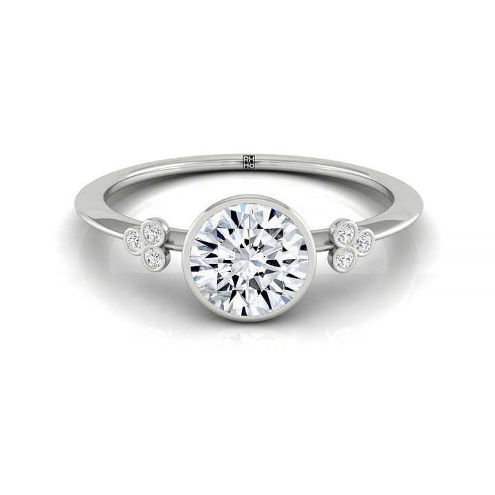Round Brilliant, Clover Bezel Accent Solitaire Round, in Platinum – front view | RockHer