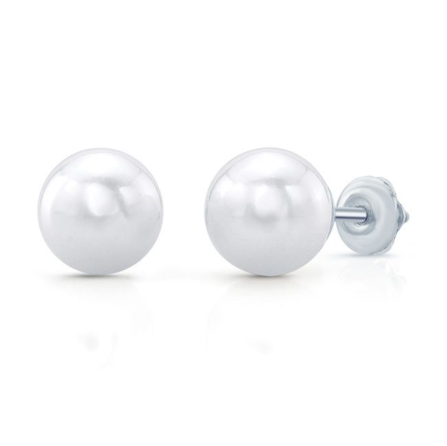 Cultured Pearl Pear Shape Stud Earrings in 14K White Gold – front view | RockHer