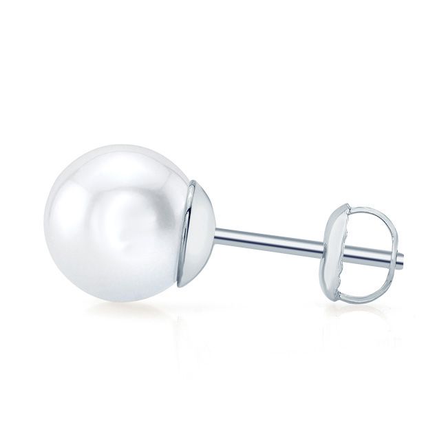 White 6-6.5mm Akoya Pearl Stud Earrings In 14k White Gold