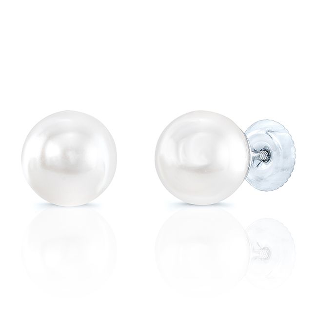 Cultured Pearl Pear Shape Stud Earrings in 14K White Gold – side profile | RockHer