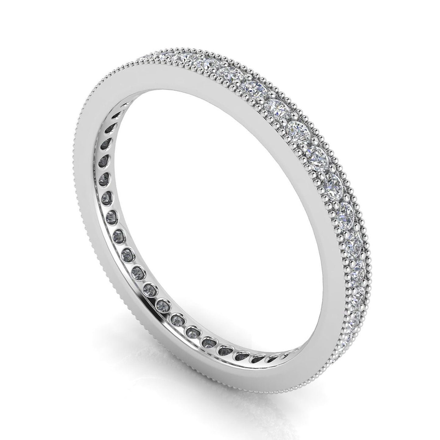 Round Brilliant Cut Diamond Pave & Milgrain Set Eternity Ring In 18k White Gold  (0.92ct. Tw.) Ring Size 6
