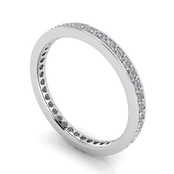 Round Brilliant Cut Diamond Channel Pave Set Eternity Ring In 18k White Gold  (0.33ct. Tw.) Ring Size 7.5