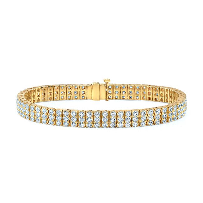 Diamond Round 4-prong Triple Row Bracelet in 14K Yellow Gold – front view | RockHer