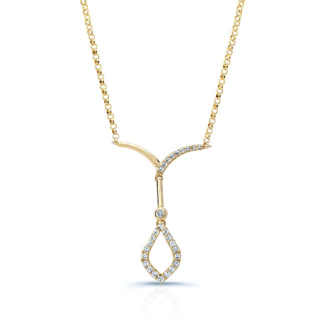 Open Kite Diamond Drop Necklace in 14K Yellow Gold – front view | RockHer