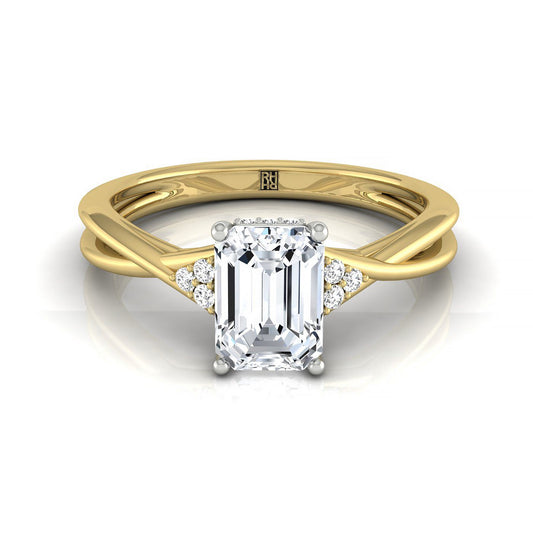 14ky Fancy Emerald Twisted Shank Double Hidden Halo Engagement Ring With 35 Prong Set Round Diamonds Sz 7.5