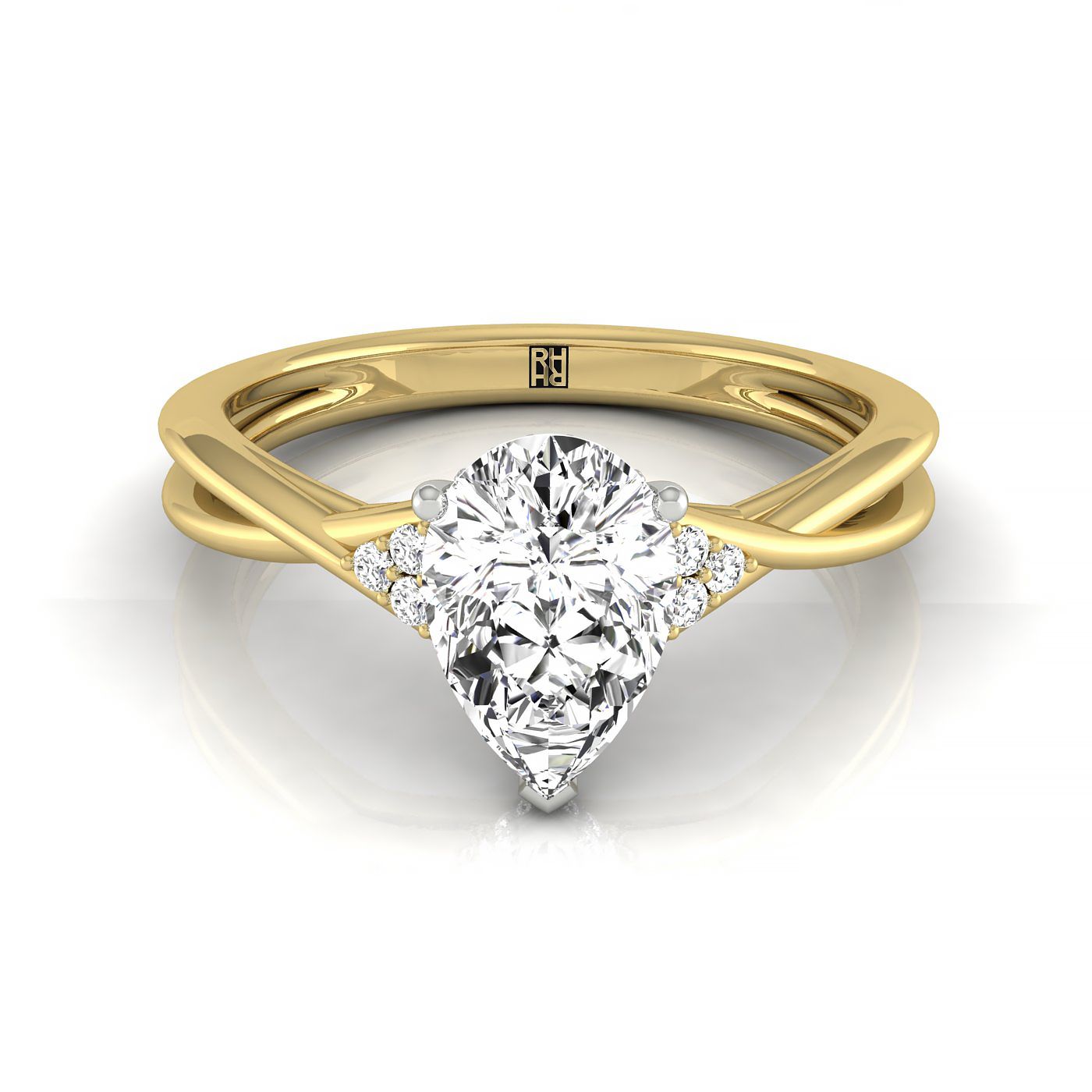 14ky Fancy Pear Twisted Shank Double Hidden Halo Engagement Ring With 38 Prong Set Round Diamonds Sz 7.5