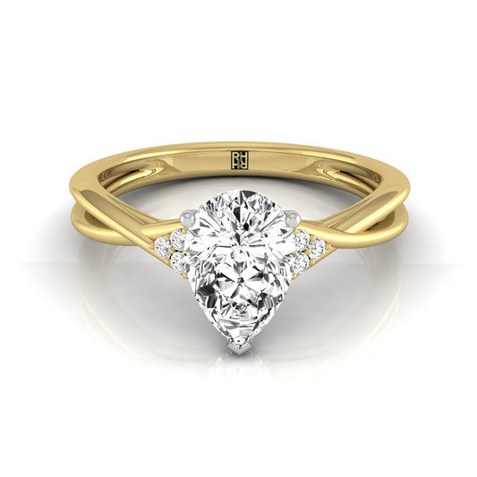 18ky Fancy Pear Twisted Shank Double Hidden Halo Engagement Ring With 38 Prong Set Round Diamonds Sz 7.5