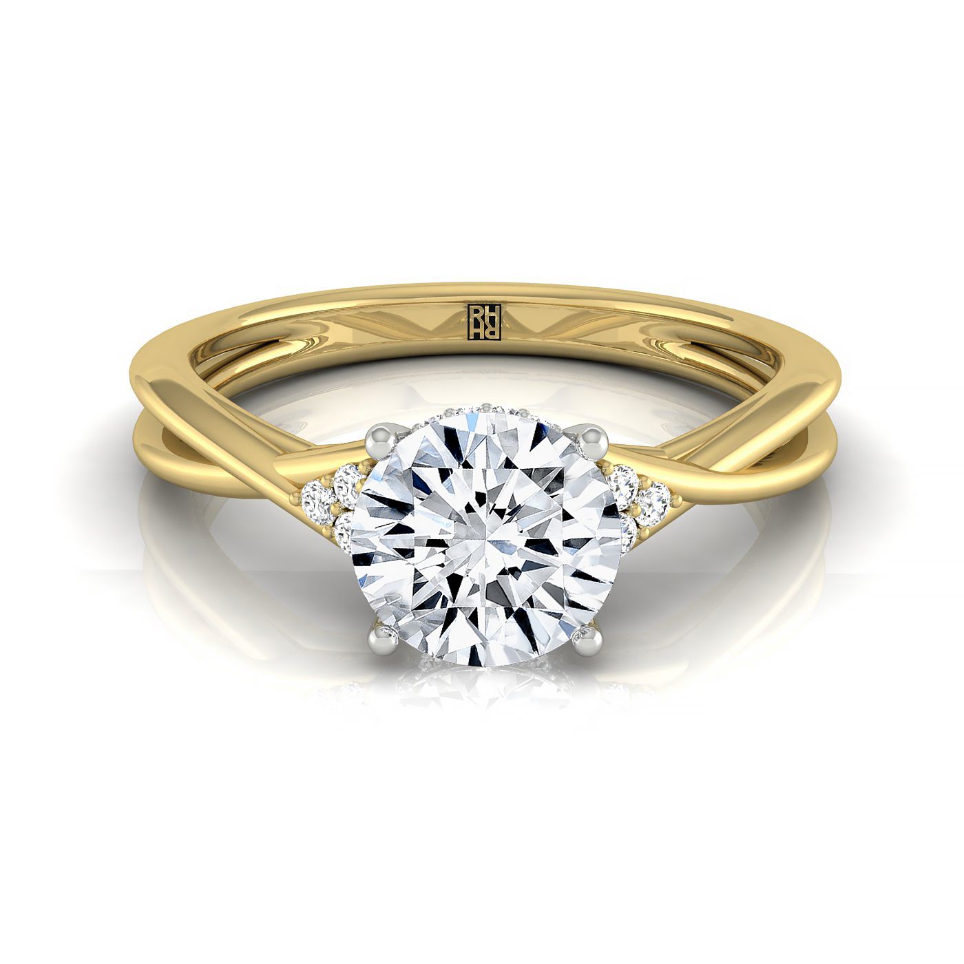 14ky Round Twisted Shank Double Hidden Halo Engagement Ring With 35 Prong Set Round Diamonds Sz 7.5