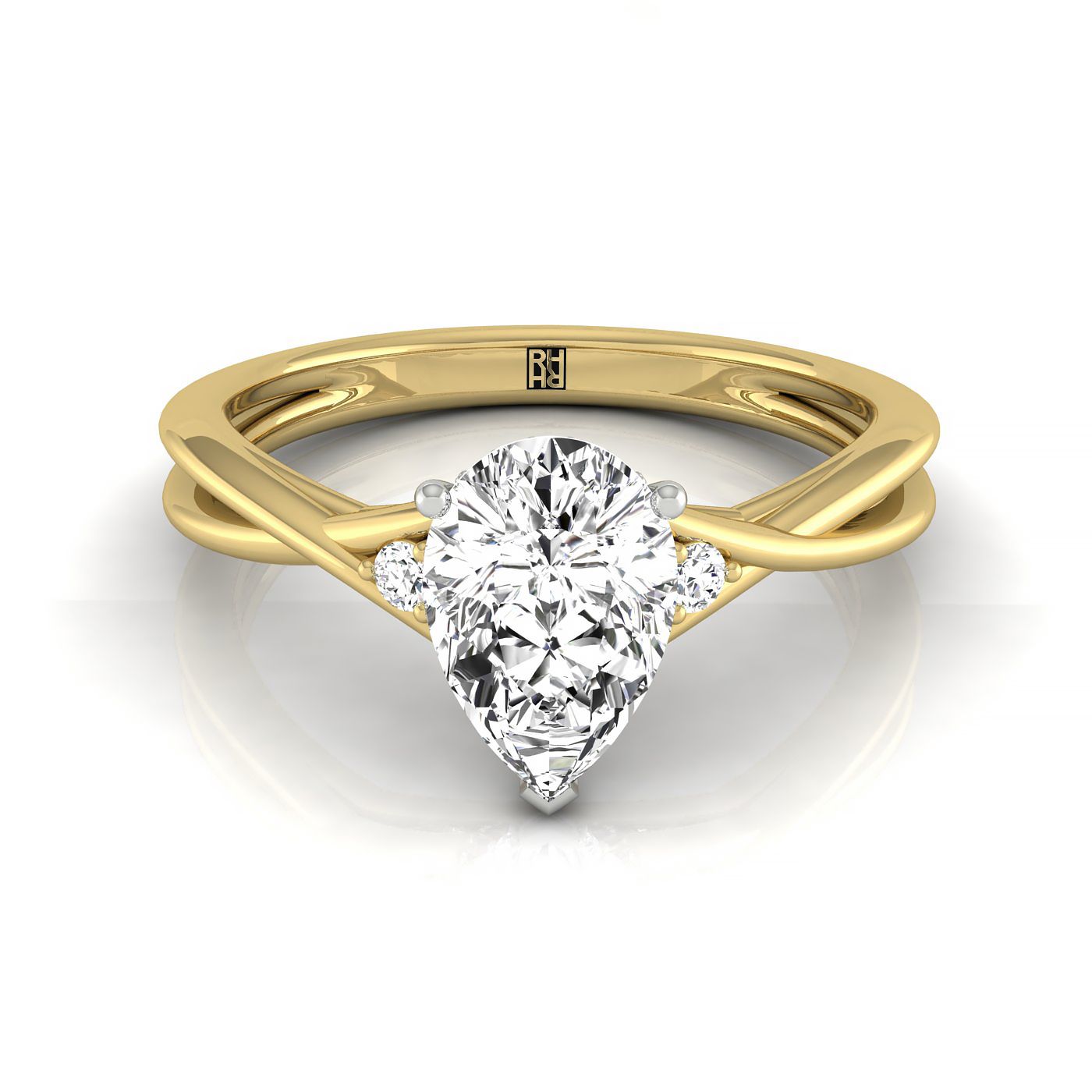 14ky Pear Twisted Shank Single Hidden Halo Engagement Ring With 19 Prong Set Round Diamonds Sz 7.5