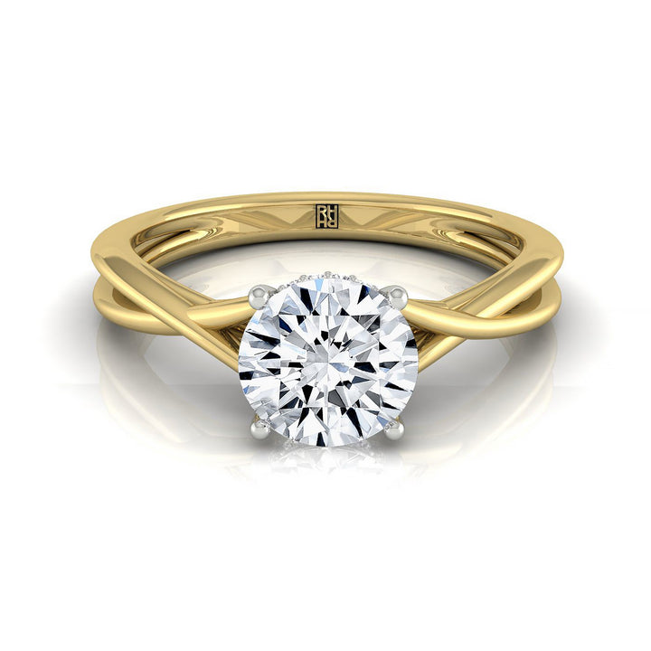 Round Brilliant, Hidden Halo Solitaire Round, in 18K Yellow Gold – front view | RockHer