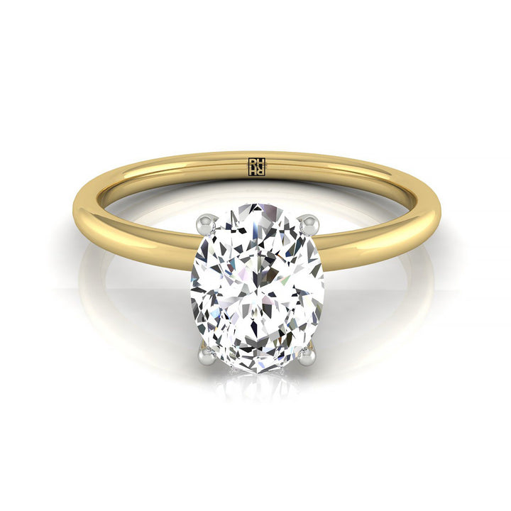 Double Hidden Halo Solitaire Oval, in 18K Yellow Gold – front view | RockHer