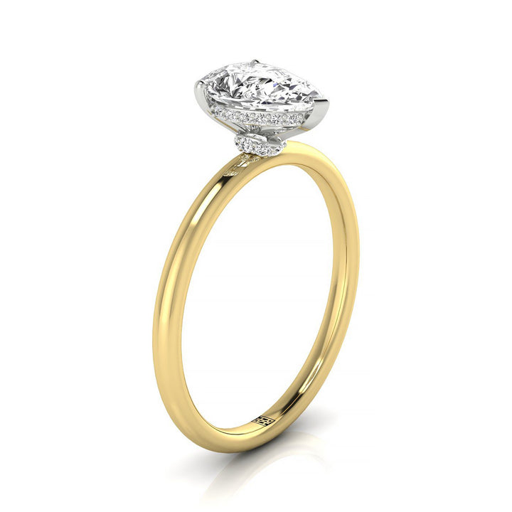 18ky Pear Double Hidden Halo Solitaire Engagement Ring With 25 Prong Set Round Diamonds