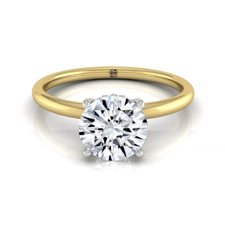 Round Brilliant, Double Hidden Halo Solitaire Round, in 18K Yellow Gold – front view | RockHer