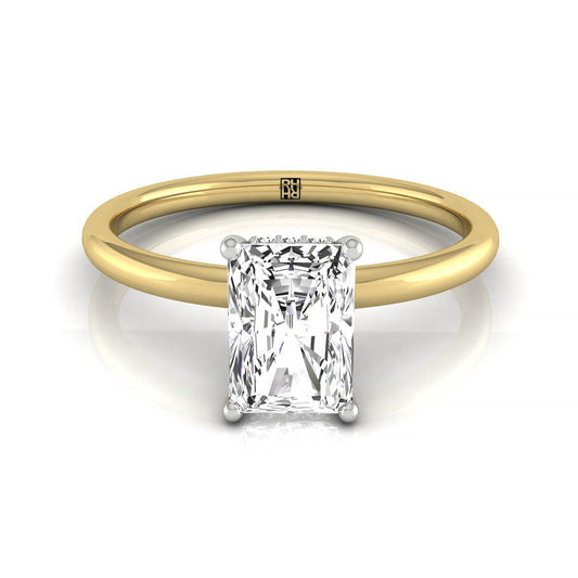 แหวนหมั้นเดี่ยวแบบฮาโลซ่อนเร้นคู่เปล่งประกาย 18ky พร้อมเพชรรูปกลม 32 เม็ดแบบตั้งกรง