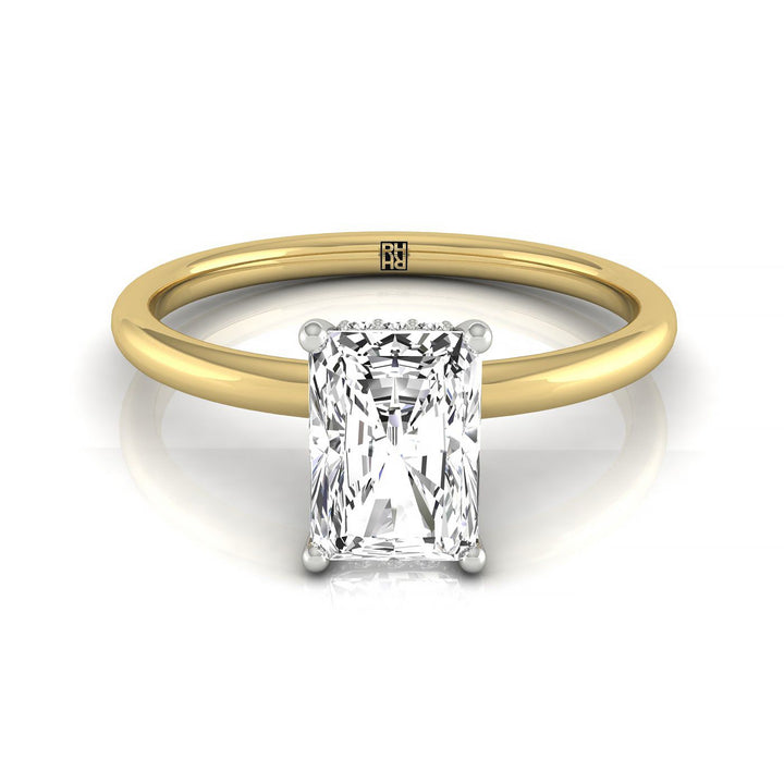 Double Hidden Halo Solitaire Radiant, in 18K Yellow Gold – front view | RockHer