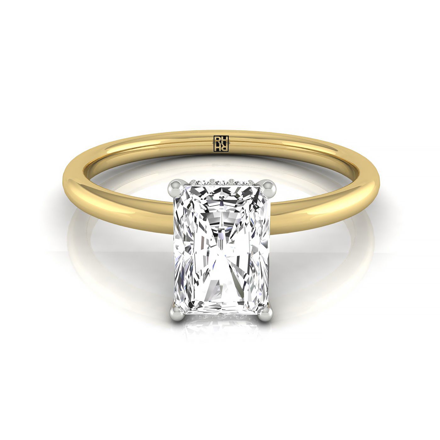 14ky Radiant Double Hidden Halo Solitaire Engagement Ring With 32 Prong Set Round Diamonds