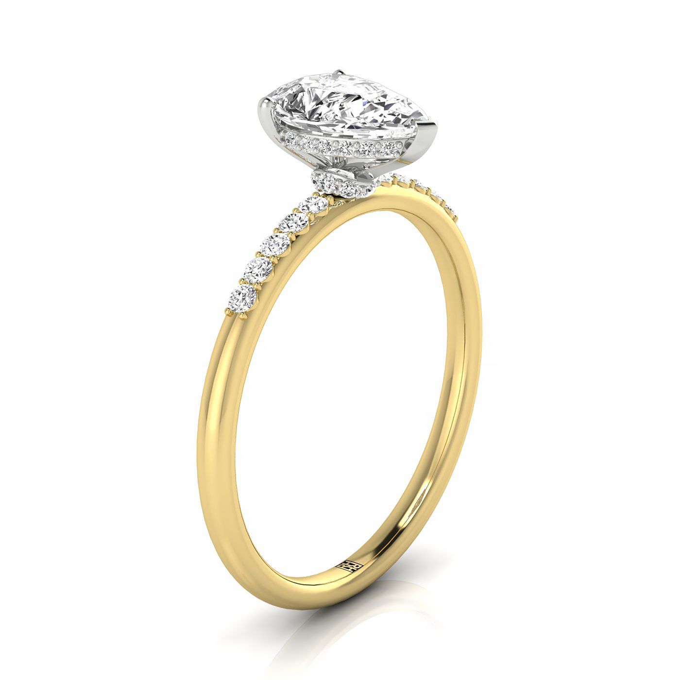 Princess, Hidden Halo Quarter Shank PR, in 18K Yellow Gold – side profile | RockHer