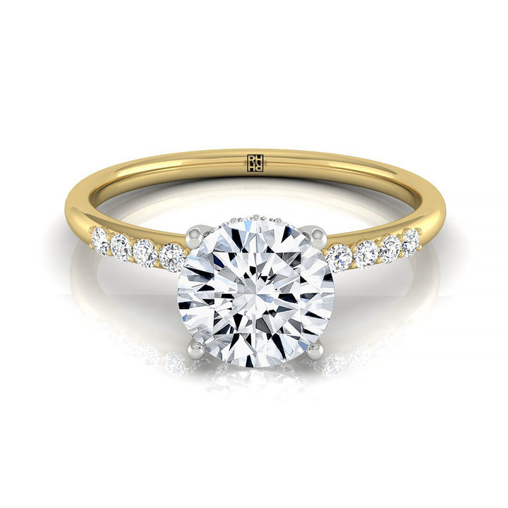 Round Brilliant, Double Hidden Halo Solitaire Round, in 18K Yellow Gold – front view | RockHer