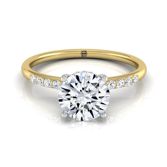 14k Yellow Gold Round Double Hidden Halo Quarter Shank Engagement Ring - 1/25ctw