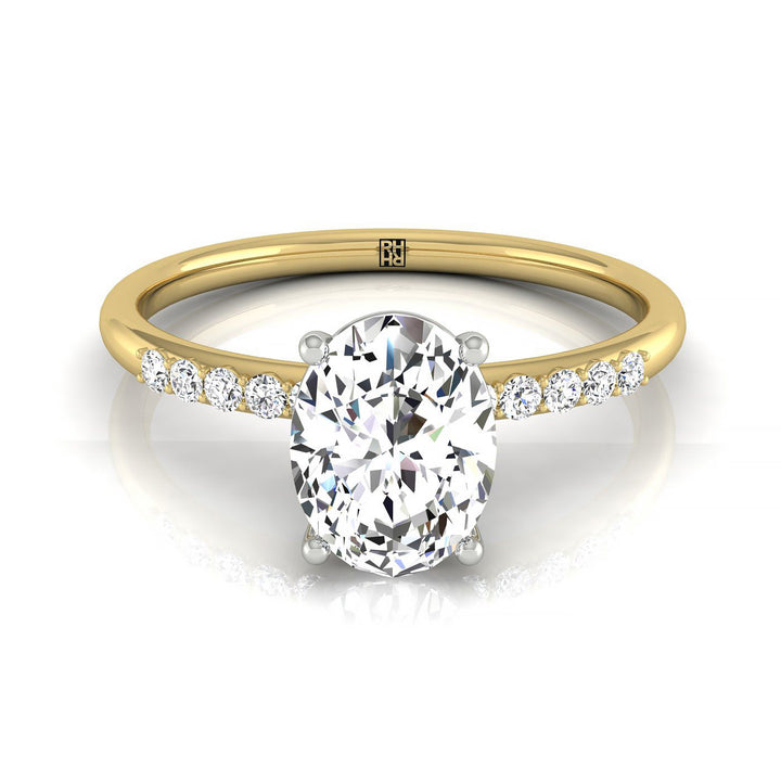 Quarter Shank Hidden Halo Solitaire Oval, in 18K Yellow Gold – front view | RockHer