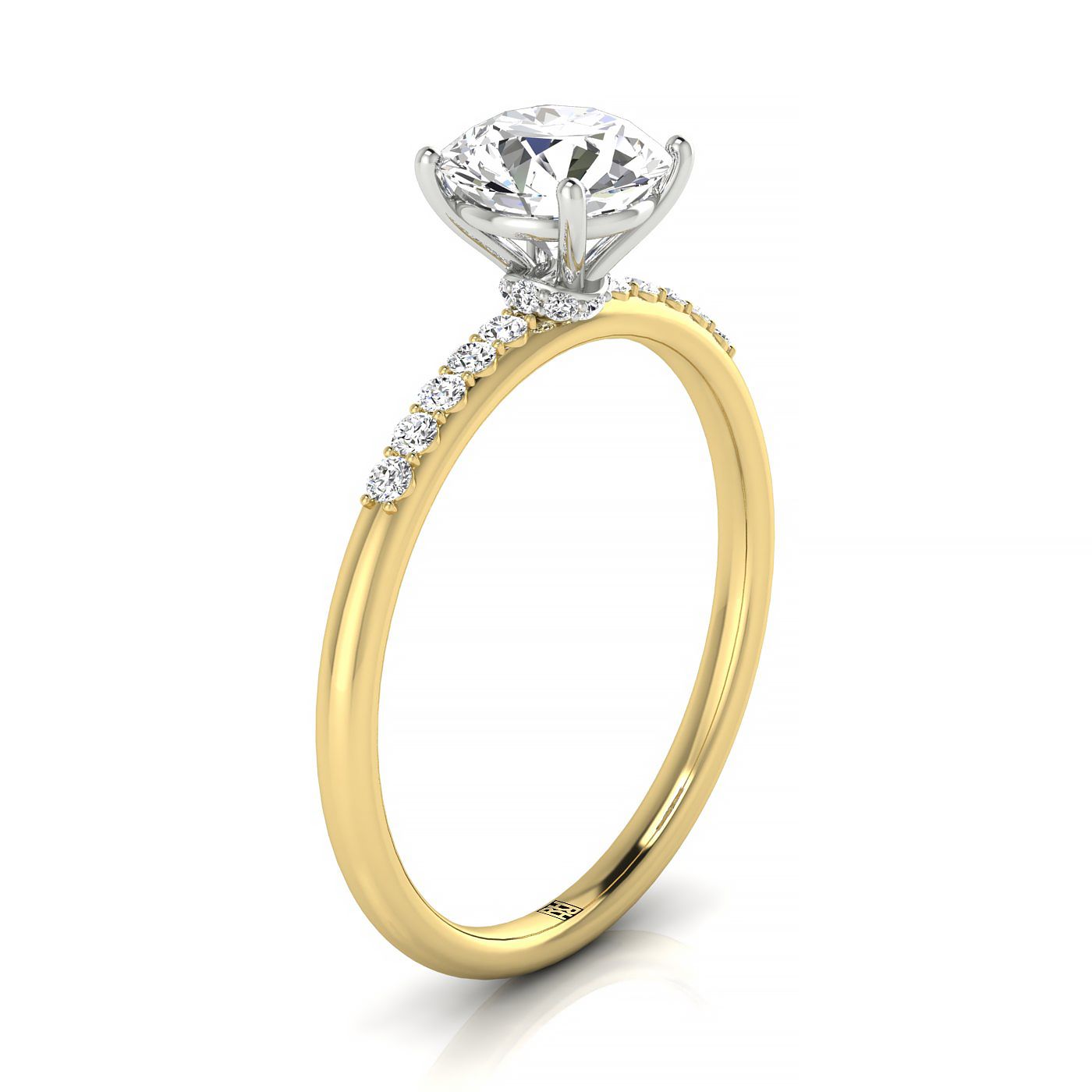 14ky Round Hidden Halo Quarter Shank Engagement Ring With 18 Prong Set Round Diamonds