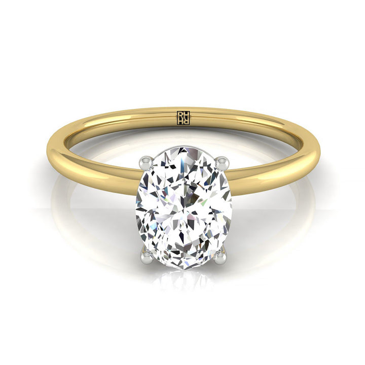 Hidden Halo Solitaire Oval, in 18K Yellow Gold – front view | RockHer