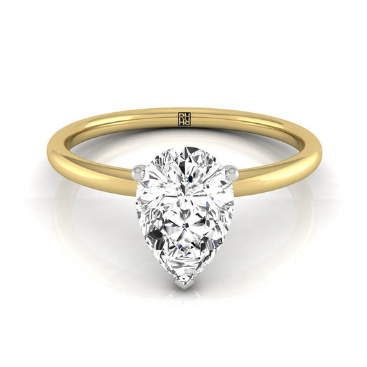 14ky Pear Solitaire Engagement Ring With Hidden Halo With 8 Prong Set Round Diamonds
