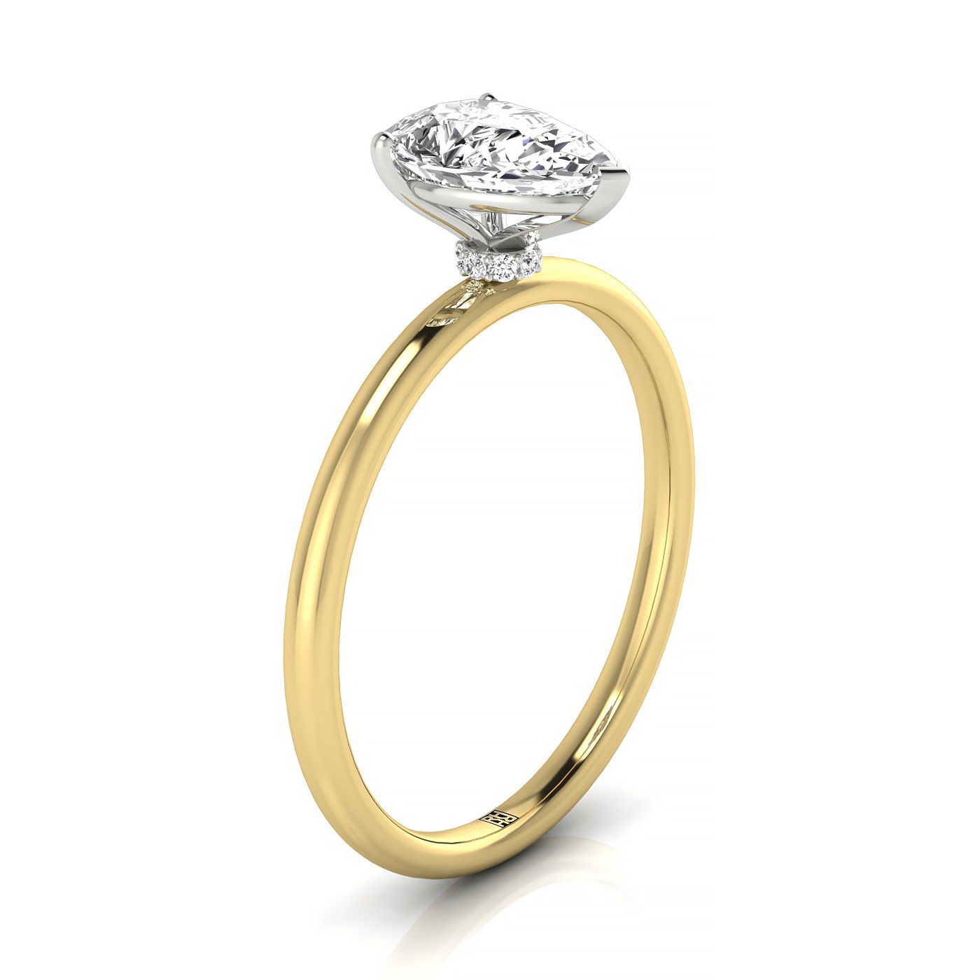 18ky Pear Solitaire Engagement Ring With Hidden Halo With 8 Prong Set Round Diamonds