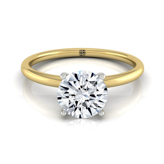 14ky Round Solitaire Engagement Ring With Hidden Halo With 8 Prong Set Round Diamonds