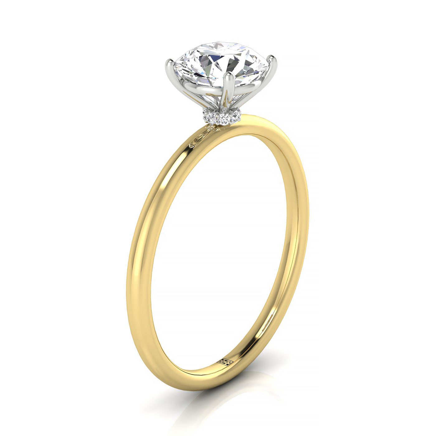 18ky Round Solitaire Engagement Ring With Hidden Halo With 8 Prong Set Round Diamonds