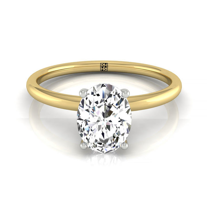 Upper Hidden Halo Solitaire Oval, in 18K Yellow Gold – front view | RockHer