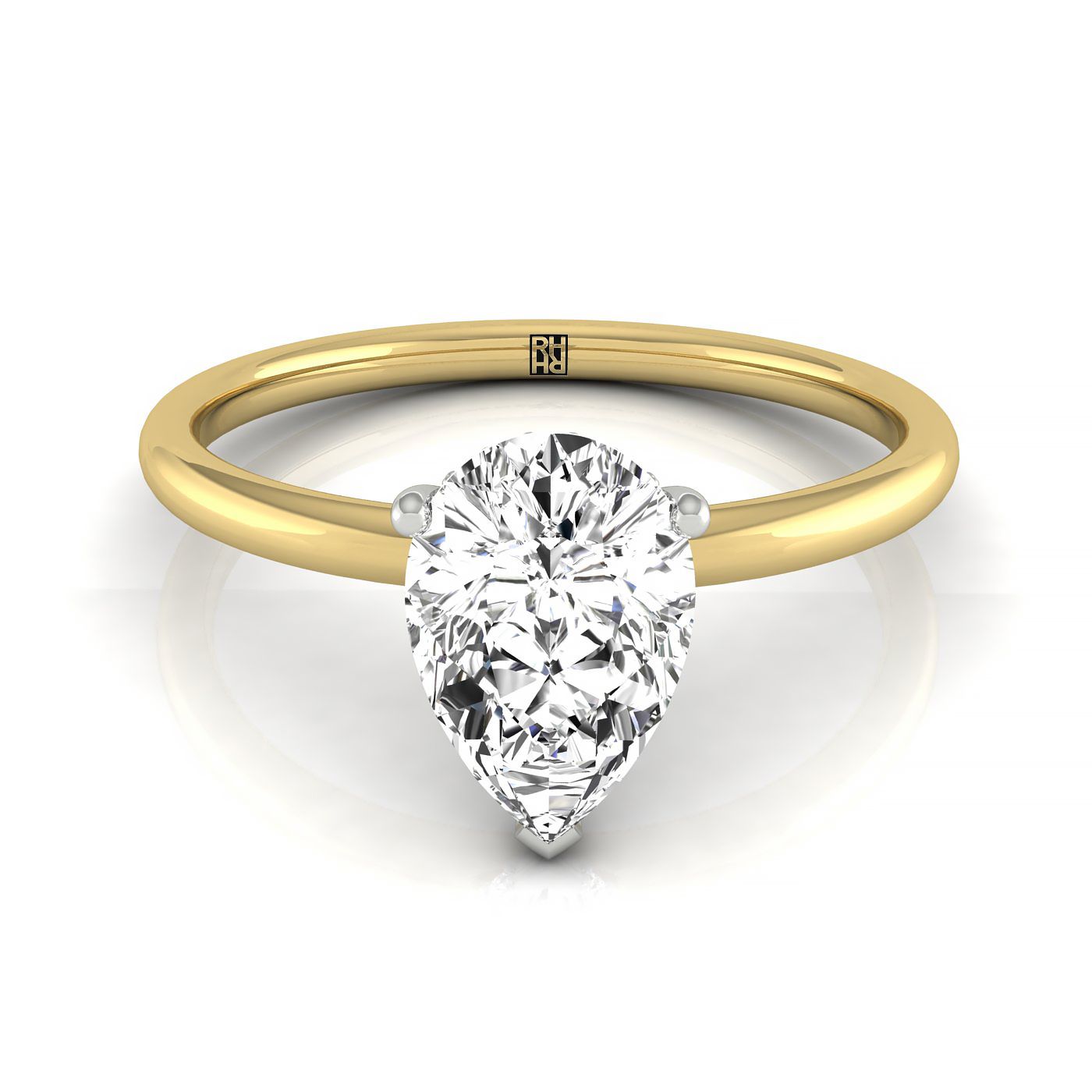 18ky Pear Solitaire Engagement Ring With Upper Hidden Halo With 16 Prong Set Round Diamonds