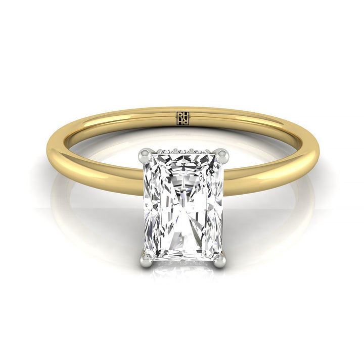 Upper Hidden Halo Solitaire Radiant, in 18K Yellow Gold – front view | RockHer