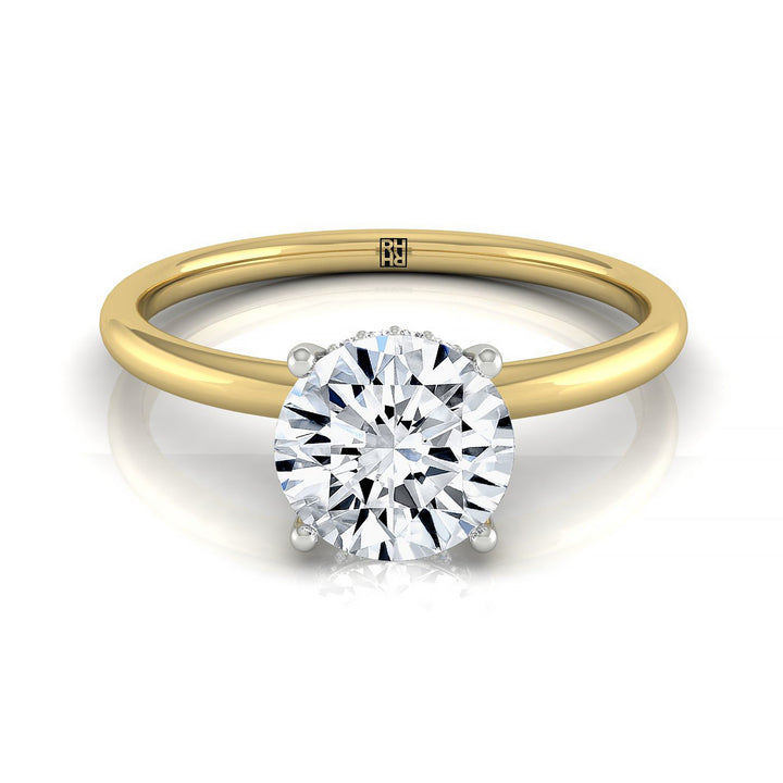 Round Brilliant, Upper Hidden Halo Solitaire, in 18K Yellow Gold – front view | RockHer