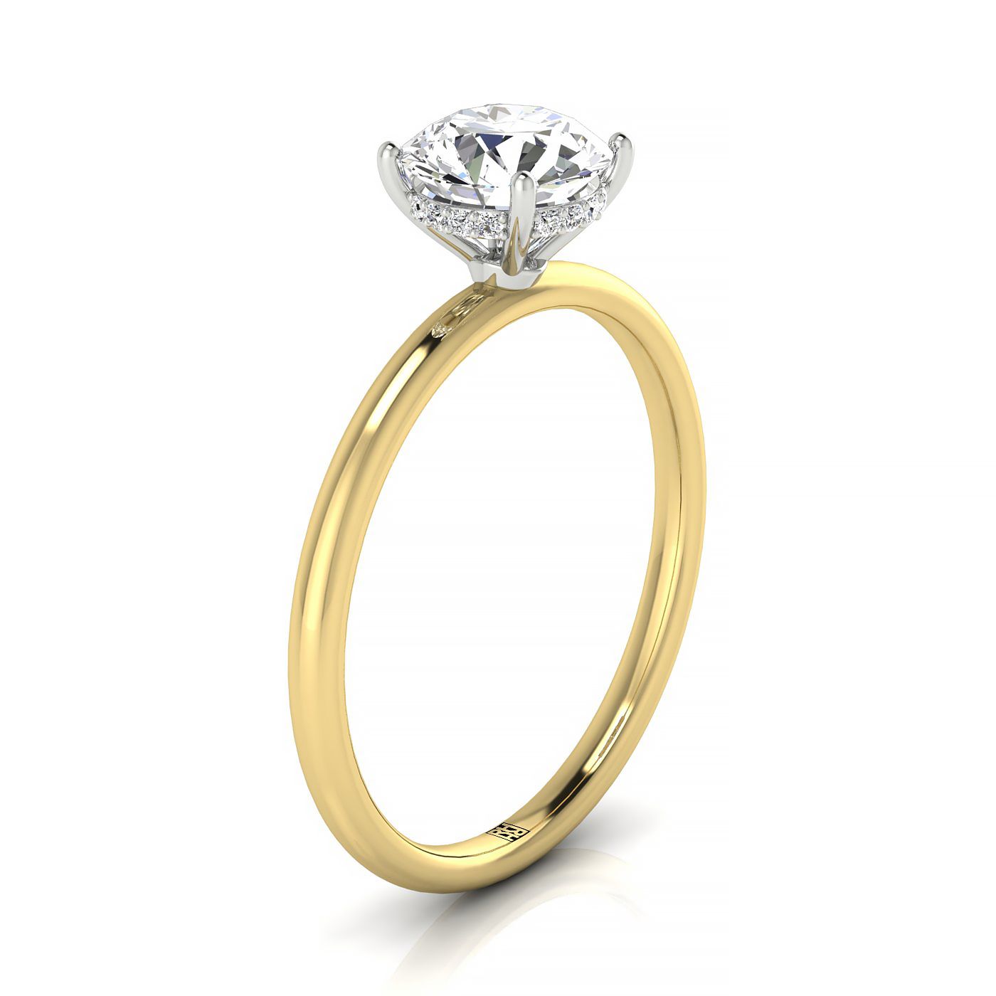 14ky Round Solitaire Engagement Ring With Upper Hidden Halo With 16 Prong Set Round Diamonds