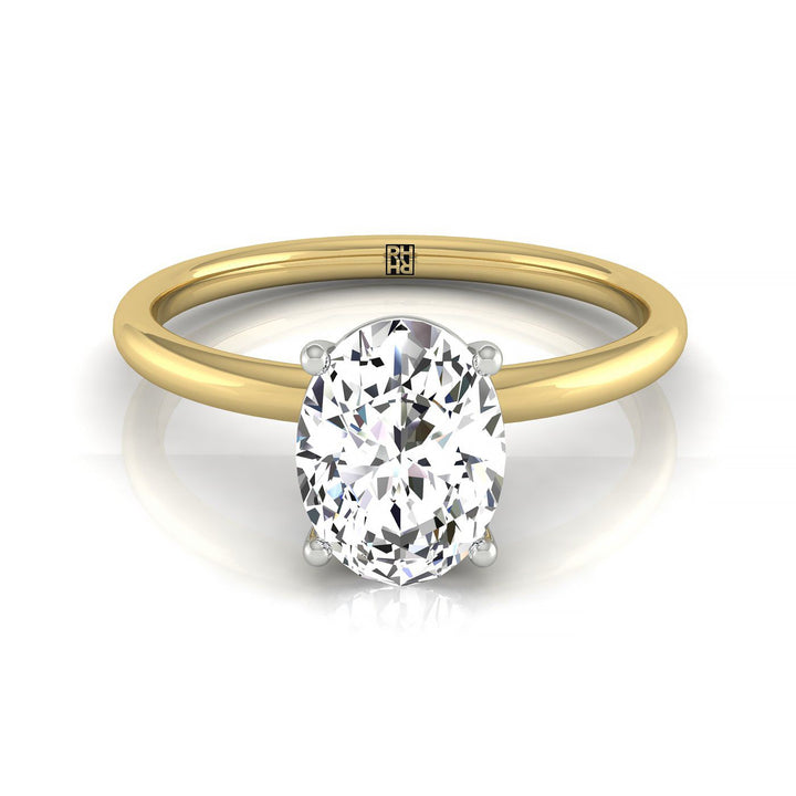 Curved Hidden Halo Solitaire Oval, in 18K Yellow Gold – front view | RockHer