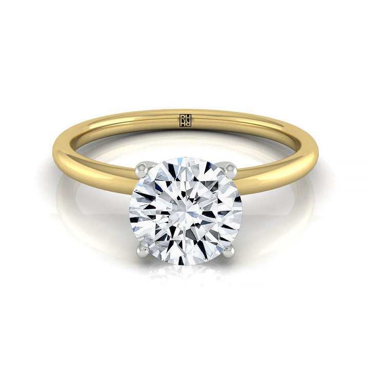 Round Brilliant, Curved Hidden Halo Solitaire, in 18K Yellow Gold – front view | RockHer