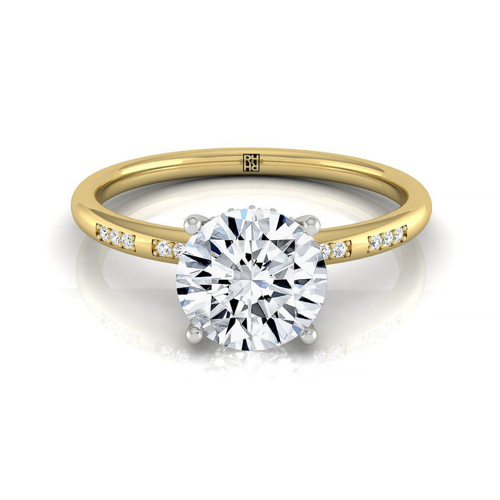 Round Brilliant, High Hidden Halo Solitaire Round, in 18K Yellow Gold – front view | RockHer