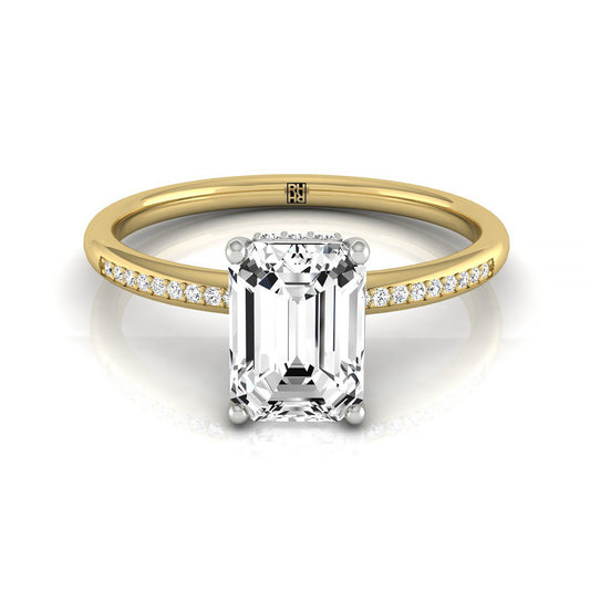 18ky Emerald Engagement Ring With High Hidden Halo With 34 Prong Set Round Diamonds