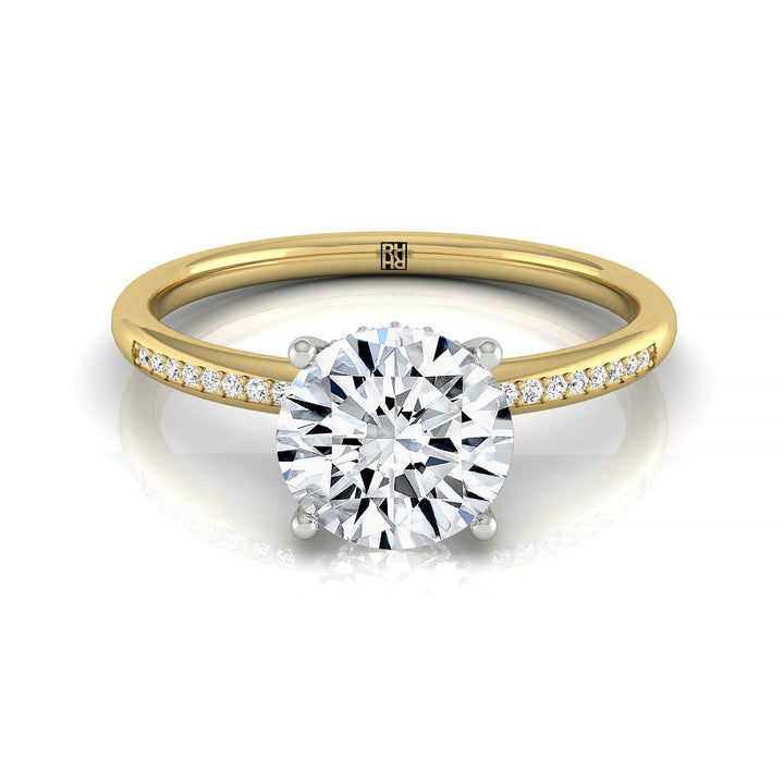 Round Brilliant, High Hidden Halo Solitaire Round, in 18K Yellow Gold – front view | RockHer
