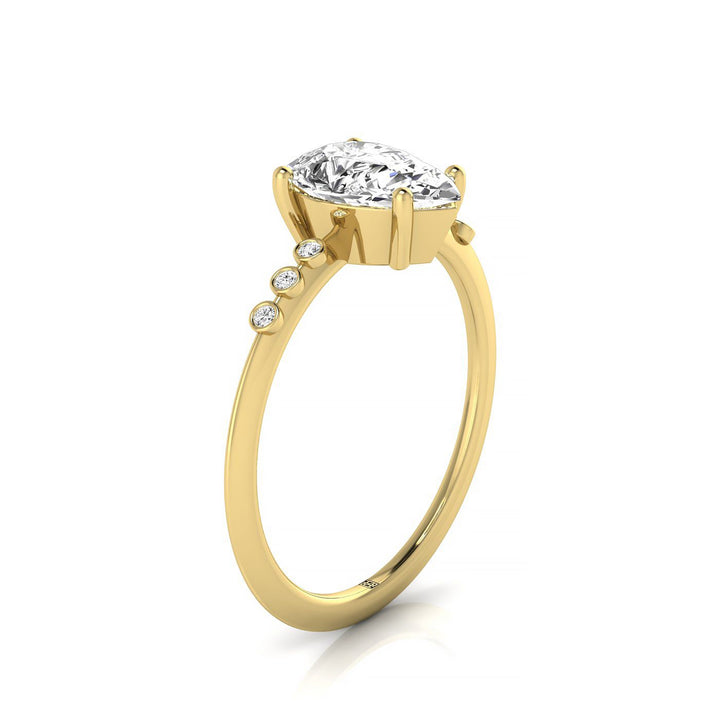 14ky Pear Engagement Ring With 6 Bezel Set Round Diamonds On Shank